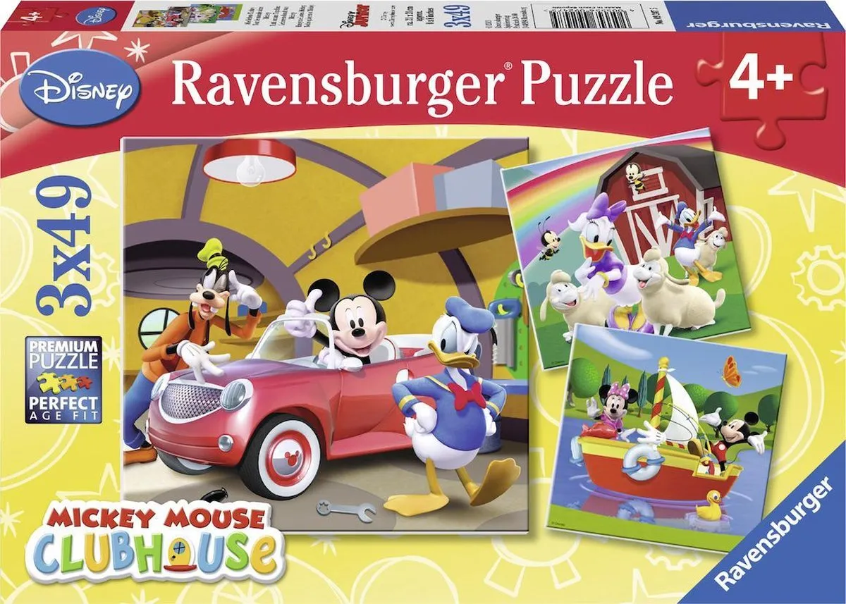 Ravensburger Disney Mickey Mouse Iedereen houdt van Mickey Puzzel - 3x49 Stuks - Multicolor