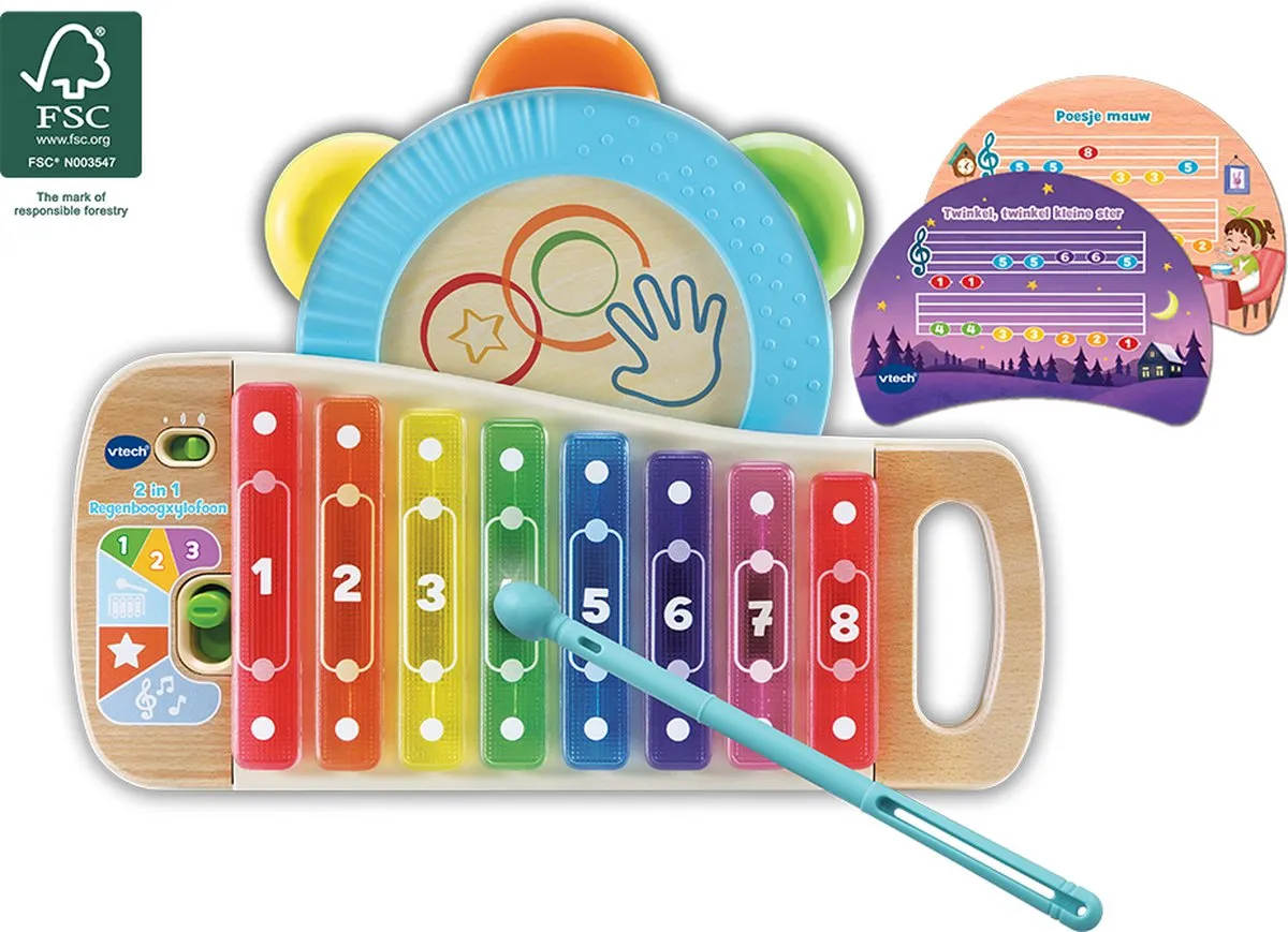 VTech 2-in-1 Regenboogxylofoon - Muziekinstrument - Meerkleurig