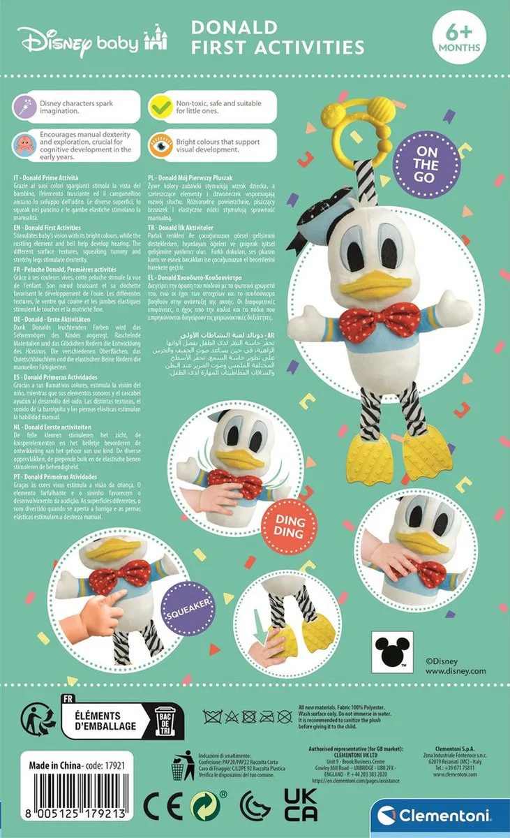 Clementoni Donald Duck Knuffel Rammelaar - Multicolor