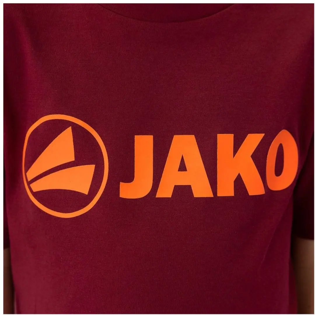 JAKO Promo T-Shirt Kinderen 128 - Fluorooranje/Wijnrood
