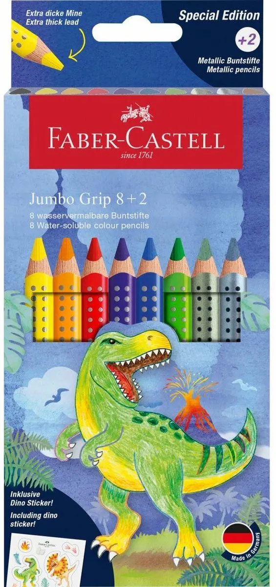 Faber-Castell Jumbo Grip Dino Kleurpotloden 10 Stuks - Assorti