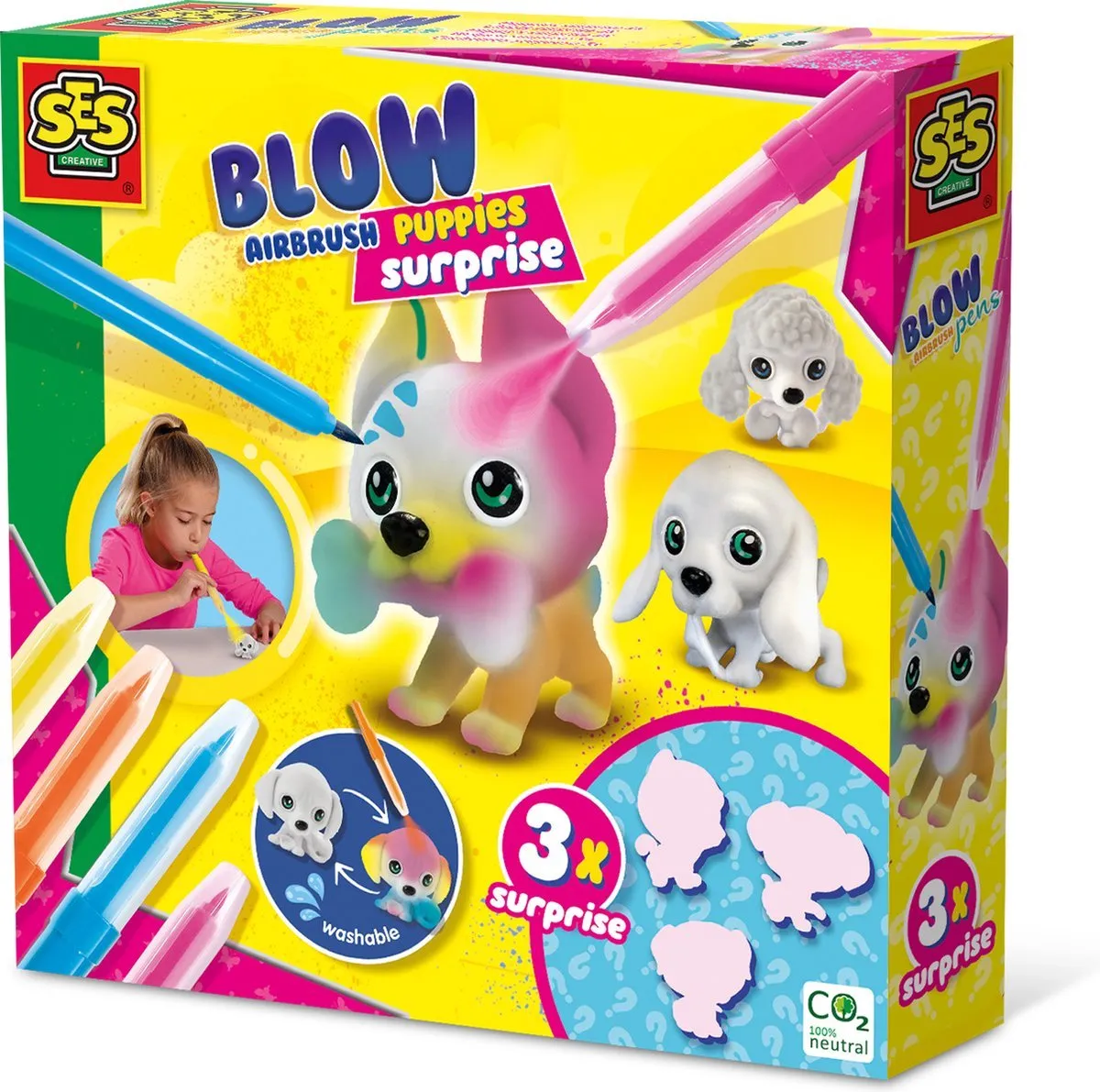 SES Creative Blow Airbrush Pens Puppy's Surprise - 4 Pennen - 3 Figuren