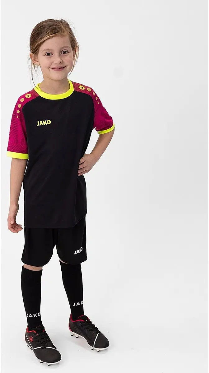 Jako Iconic Shirt Korte Mouw Kinderen 116 - Zwart/Pink/Fluogeel