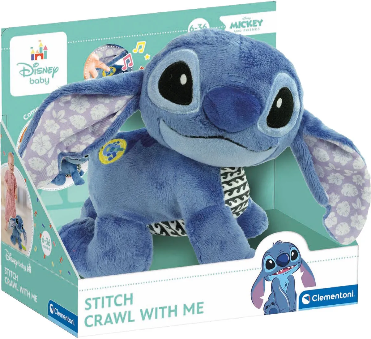 Clementoni Disney Stitch Interactieve Knuffel - Kruipen vanaf 6 maanden - Stitch
