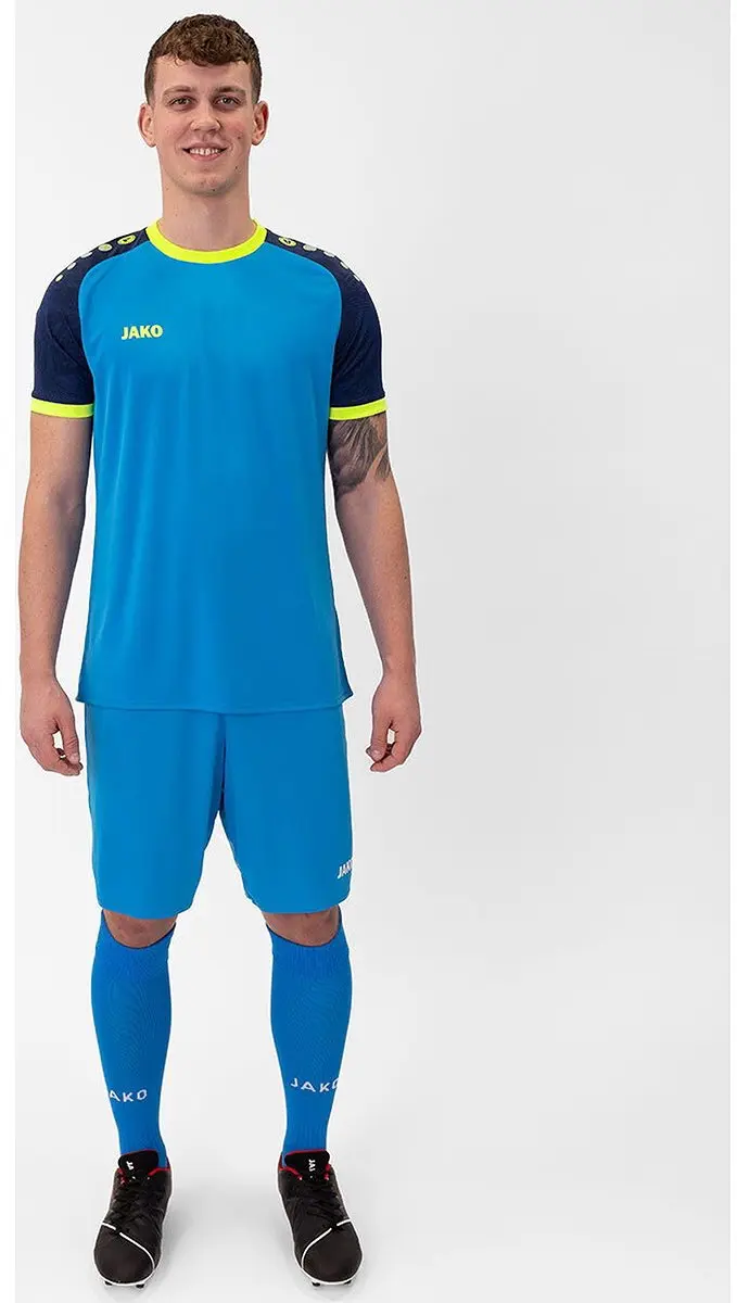 Jako Iconic Shirt Korte Mouw Heren - Blauw/Marine/Fluogeel S