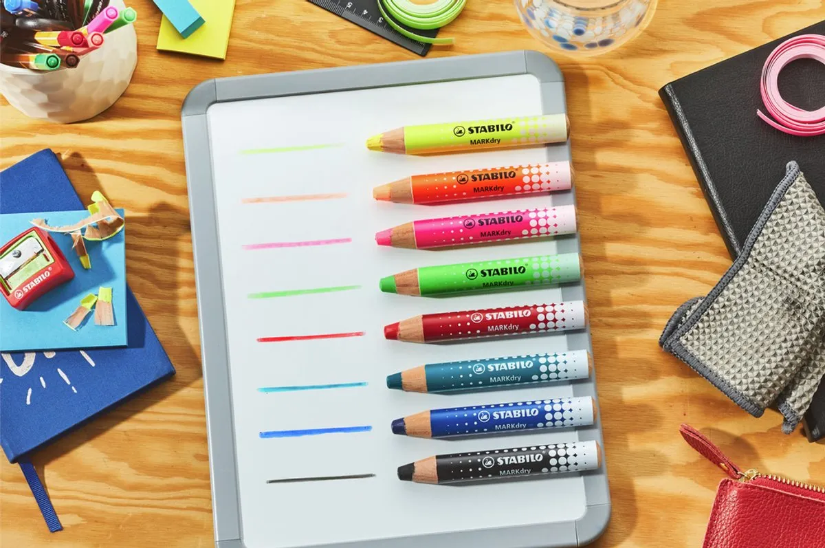 STABILO MARKdry Etui Neon - 4 Potloden - Met slijper & doekje