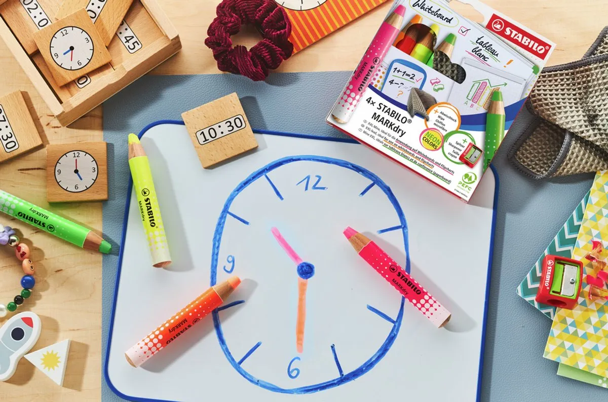 STABILO MARKdry Etui Neon - 4 Potloden - Met slijper & doekje - afbeelding 6 van 6