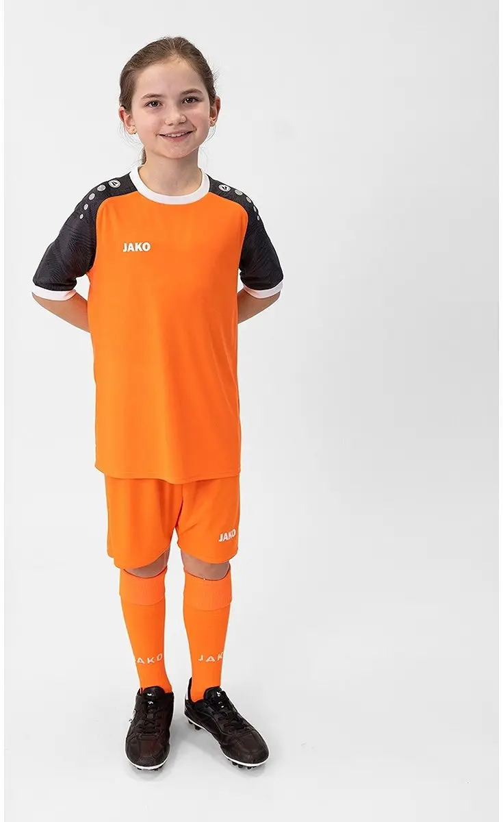 JAKO Iconic Shirt Korte Mouw Kinderen 152 - Fluoro Oranje/Zwart