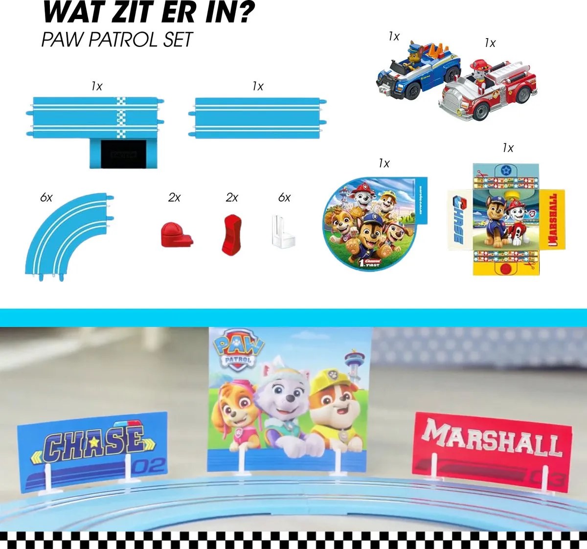 Carrera FIRST Racebaan PAW PATROL CAR20063033 - 2,4m - 10 Delig