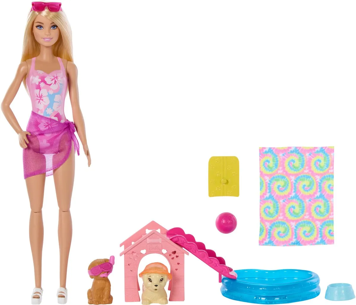 Barbie Zwemfeestje voor Puppy's JBF35 Speelset - Glijbaan & Hartzwembad