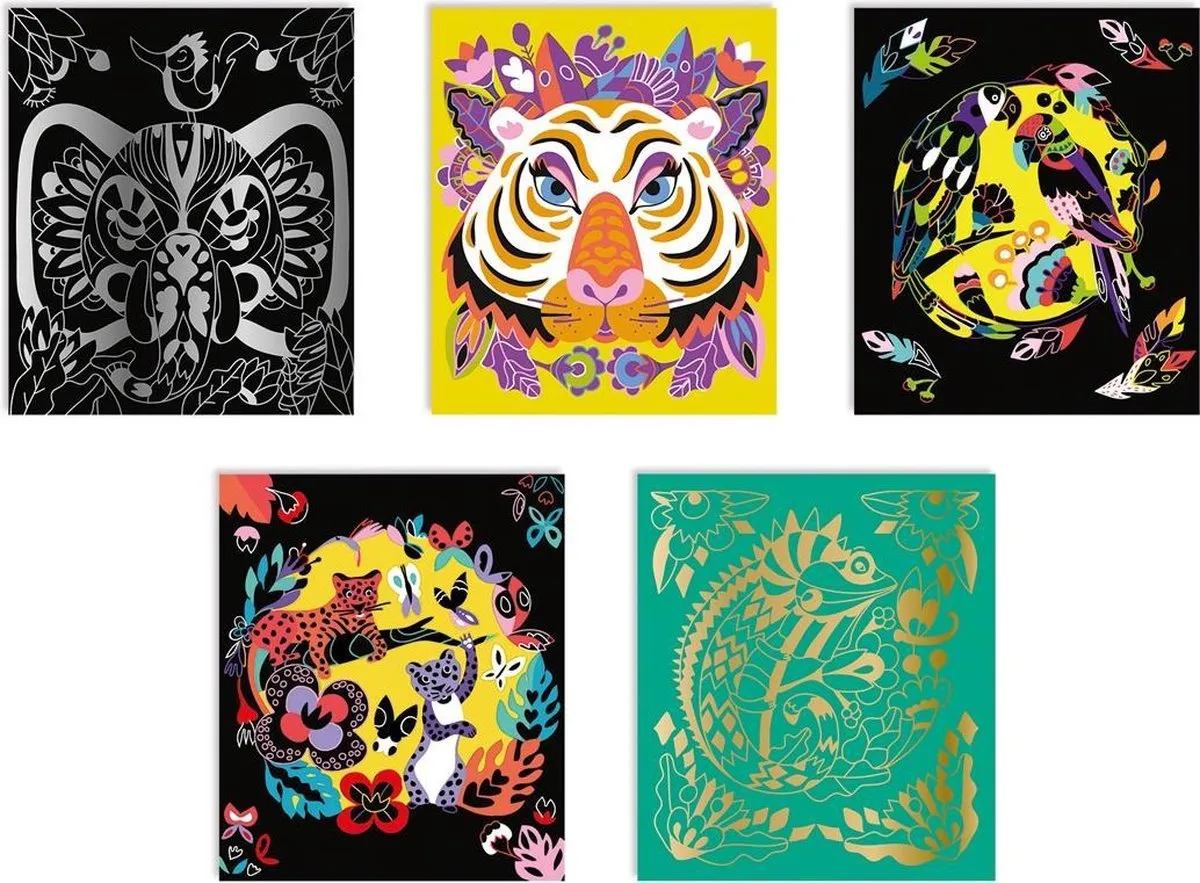 Janod Scratch Art Dieren Van De Wereld Knutselset - 5 Kaarten - afbeelding 3 van 6