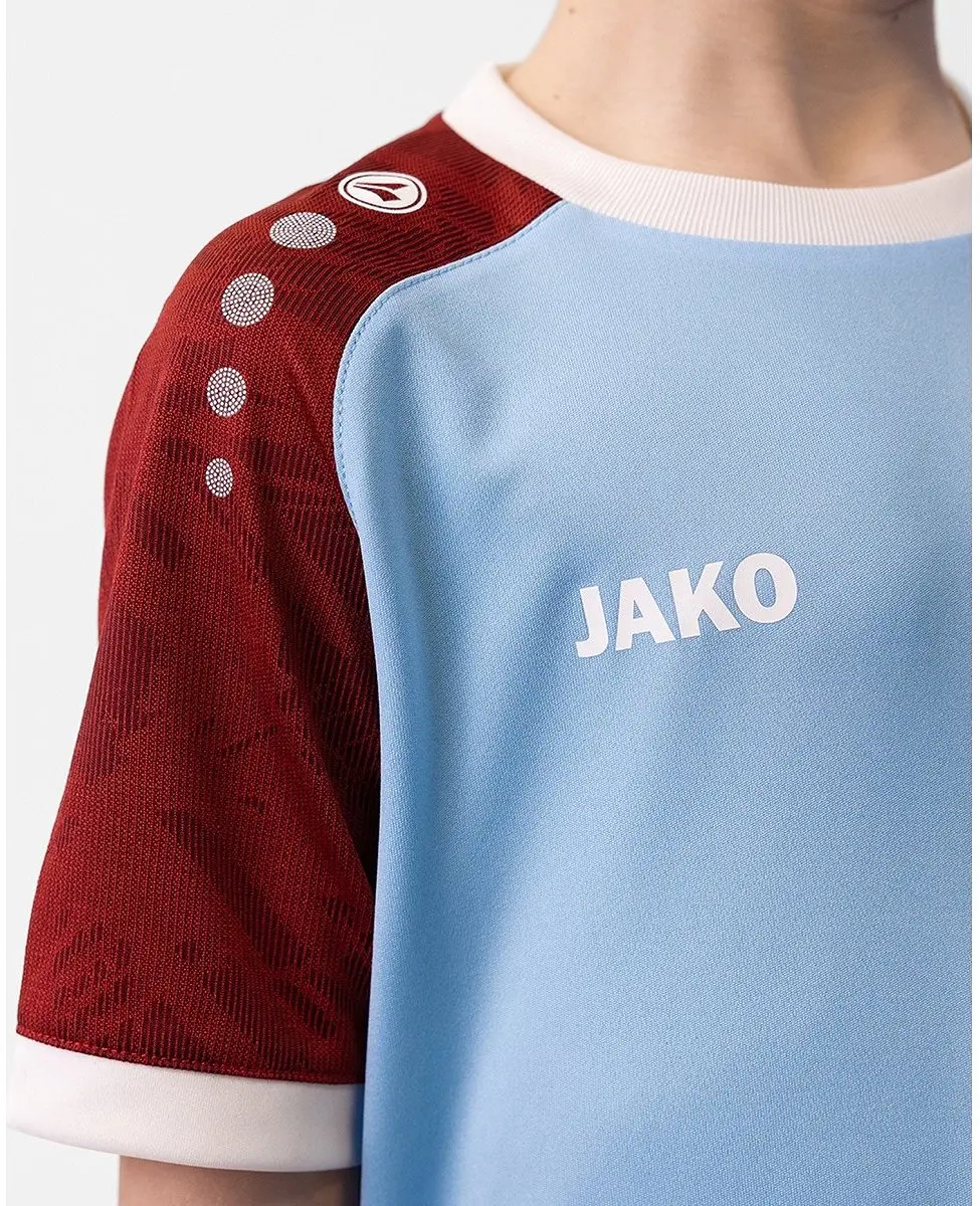 JAKO Iconic Shirt Korte Mouw Kinderen 164 - Zachtblauw/Wijnrood