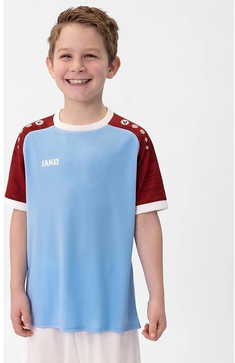 JAKO Iconic Shirt Korte Mouw Kinderen 164 - Zachtblauw/Wijnrood