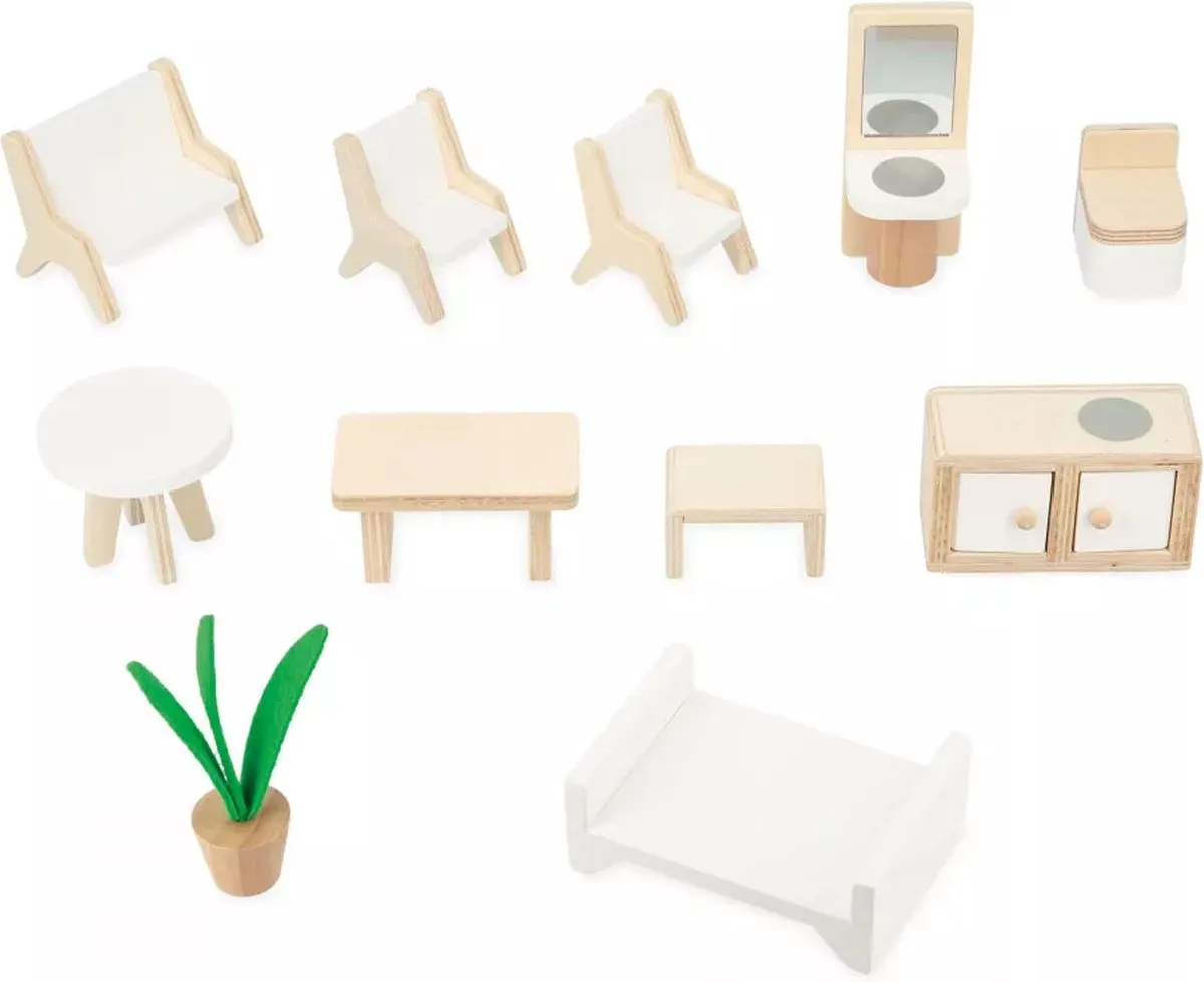 Janod Twist Houten Poppenhuis 3 Verdiepingen - 11 Meubels