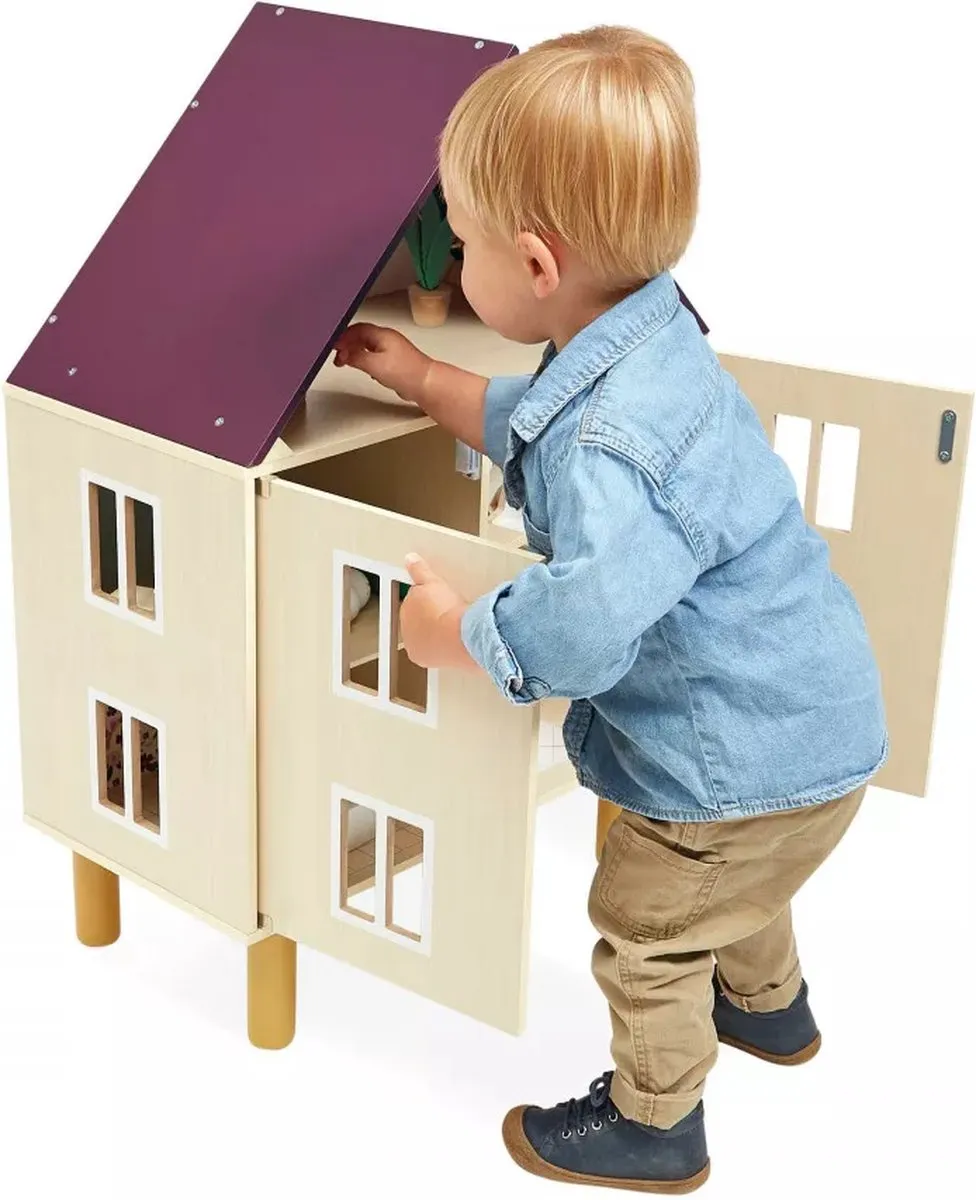 Janod Twist Houten Poppenhuis 3 Verdiepingen - 11 Meubels
