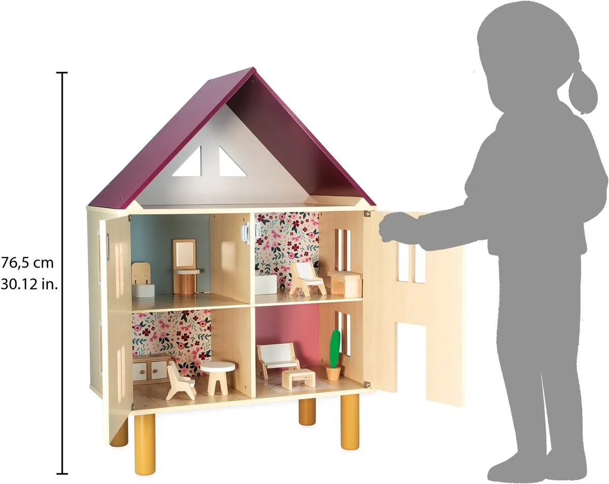 Janod Twist Houten Poppenhuis 3 Verdiepingen - 11 Meubels