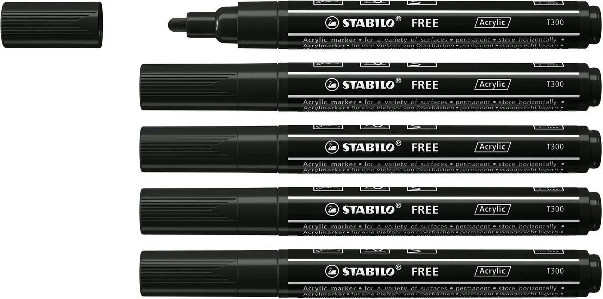 STABILO Free T300 Acryl Marker - Ronde Punt 2-3mm - Zwart