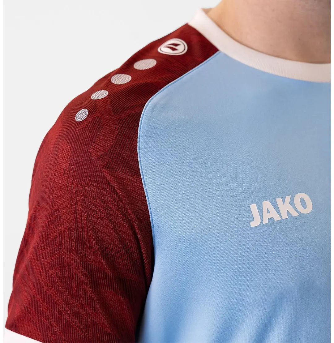 JAKO Iconic Shirt Korte Mouw Heren - Zachtblauw/Wijnrood L