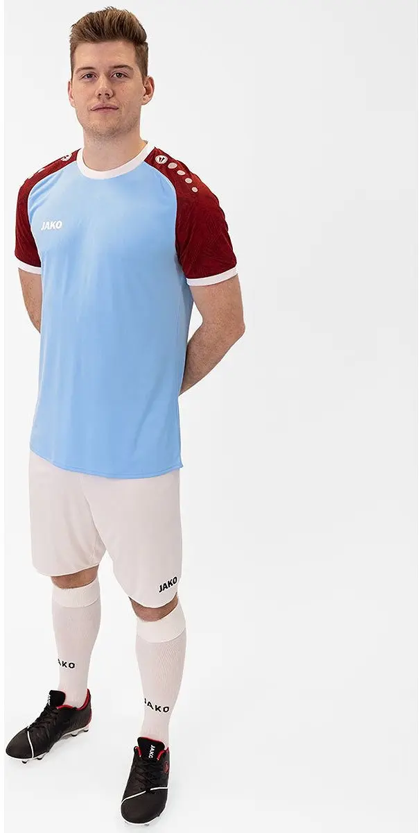 JAKO Iconic Shirt Korte Mouw Heren - Zachtblauw/Wijnrood L