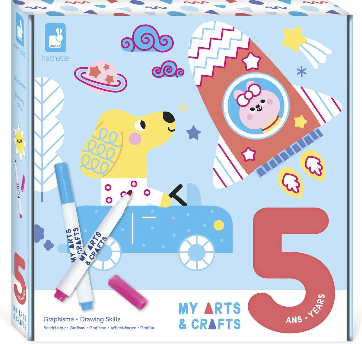 Janod My Arts & Crafts Tekenkunstset - 4 Dubbelzijdige Uitwisbare Borden Multikleur