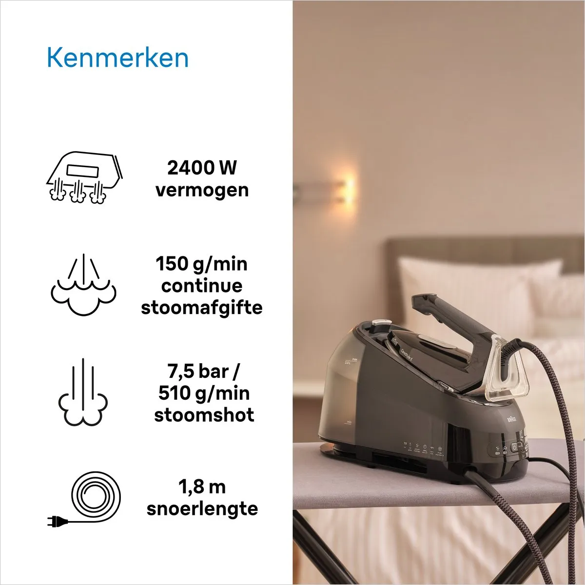 Braun CareStyle 5 IS5249BK - Stoomgenerator - Lichtgewicht Strijkijzer - Groot Waterreservoir - Zwart