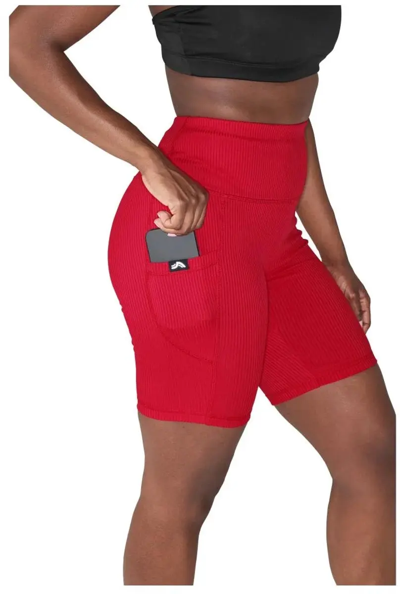 Crivit Korte Dames Sportlegging / Rood / Geribbeld / Maat M 40/42 / Met telefoon