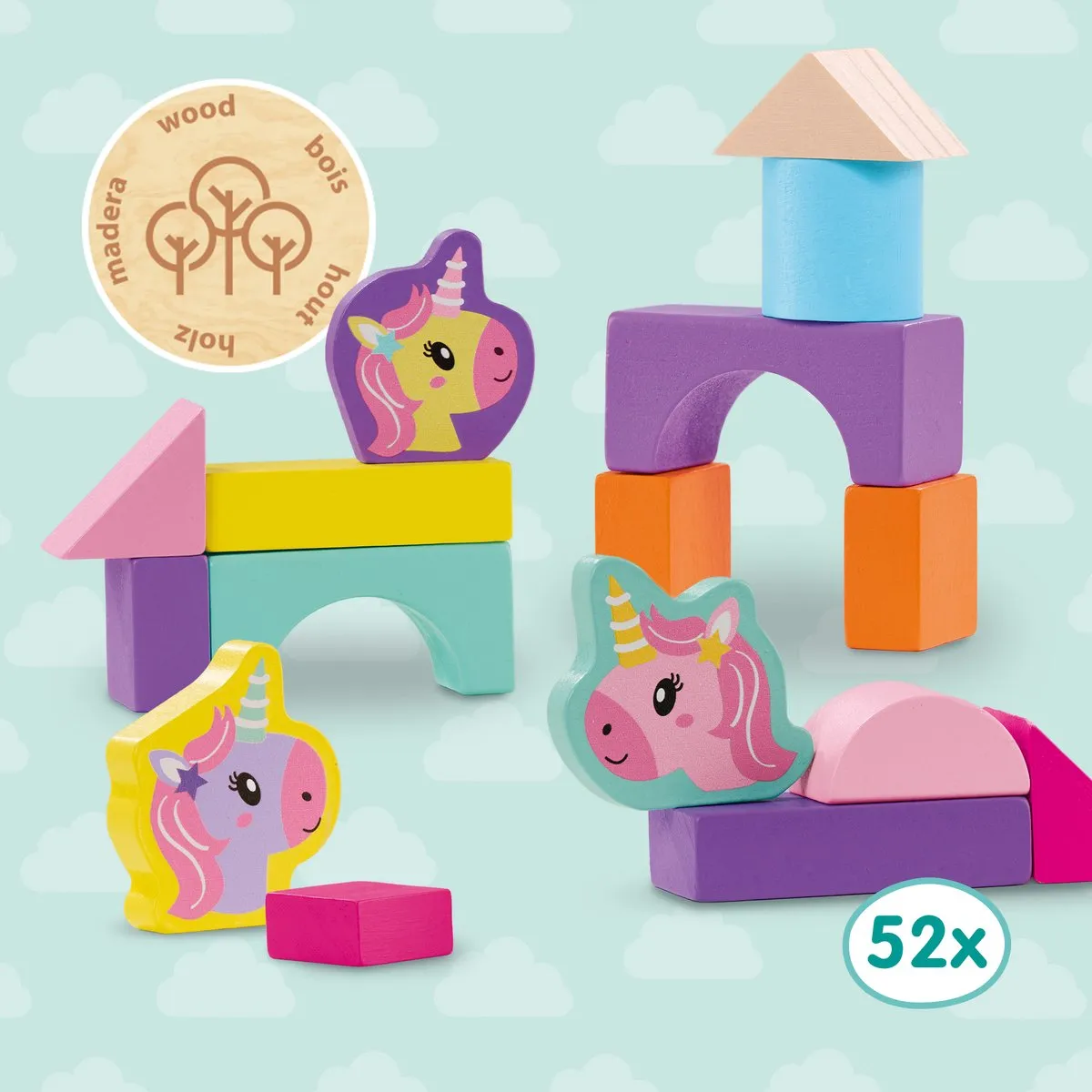 SES Creative Tiny Talents Houten Bouwblokken Eenhoorn - 52-delig - Meerkleurig