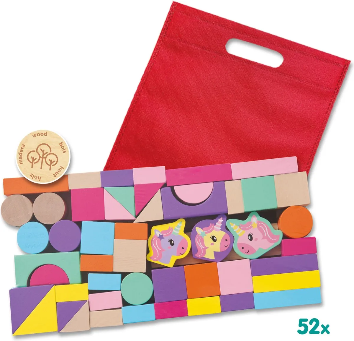 SES Creative Tiny Talents Houten Bouwblokken Eenhoorn - 52-delig - Meerkleurig