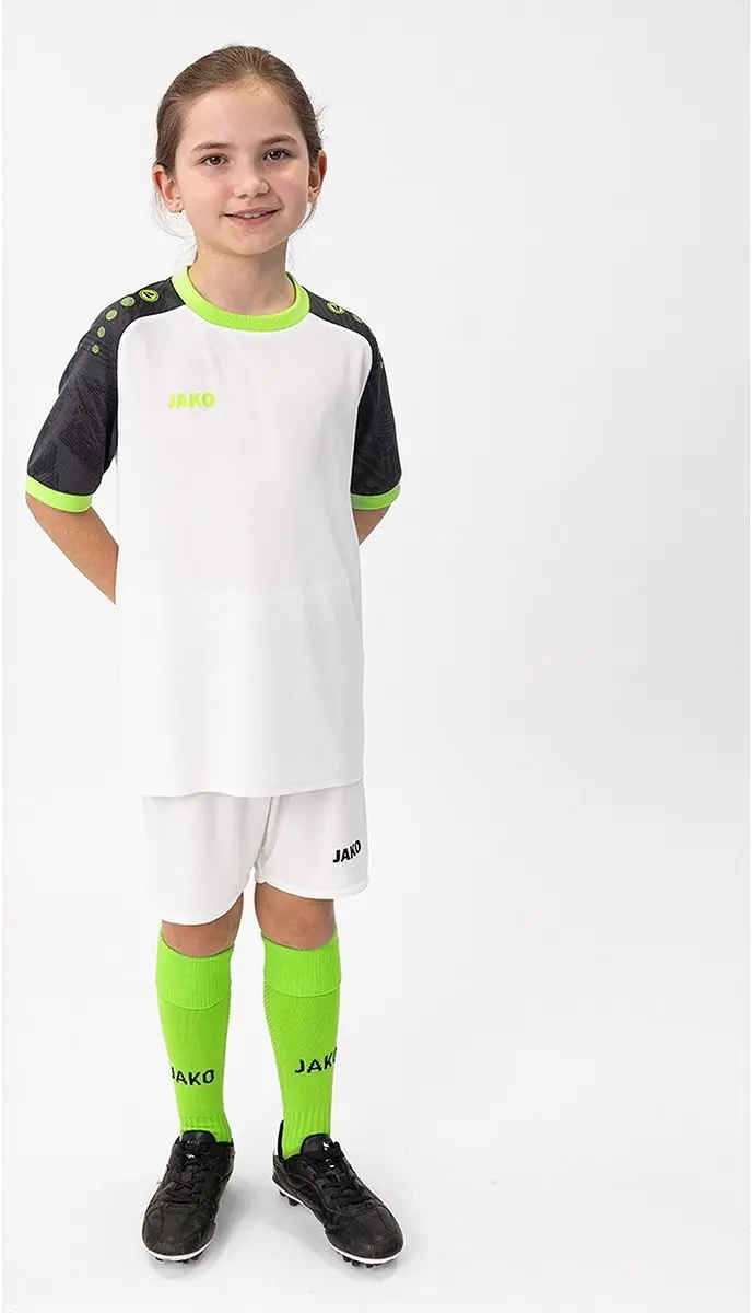 Jako Iconic Shirt Korte Mouw Kinderen 152 - Wit/Zwart/Fluo Groen