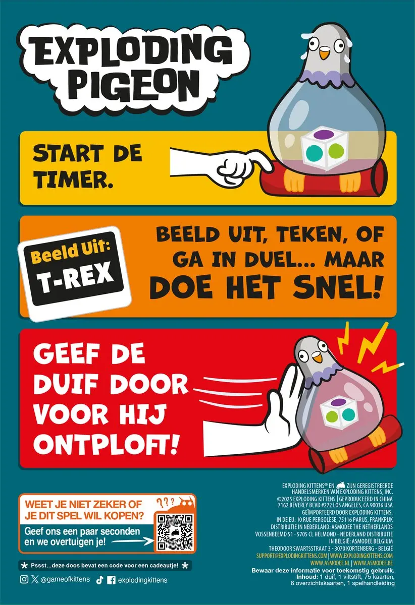 Exploding Kittens Exploding Pigeon Kaartspel - 3+ Spelers