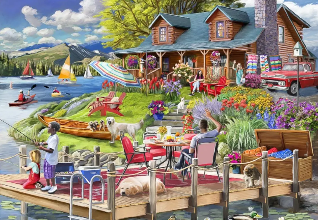 Bluebird Puzzle legpuzzel Lake View Cabin Mountain Time 1000 stukjes.