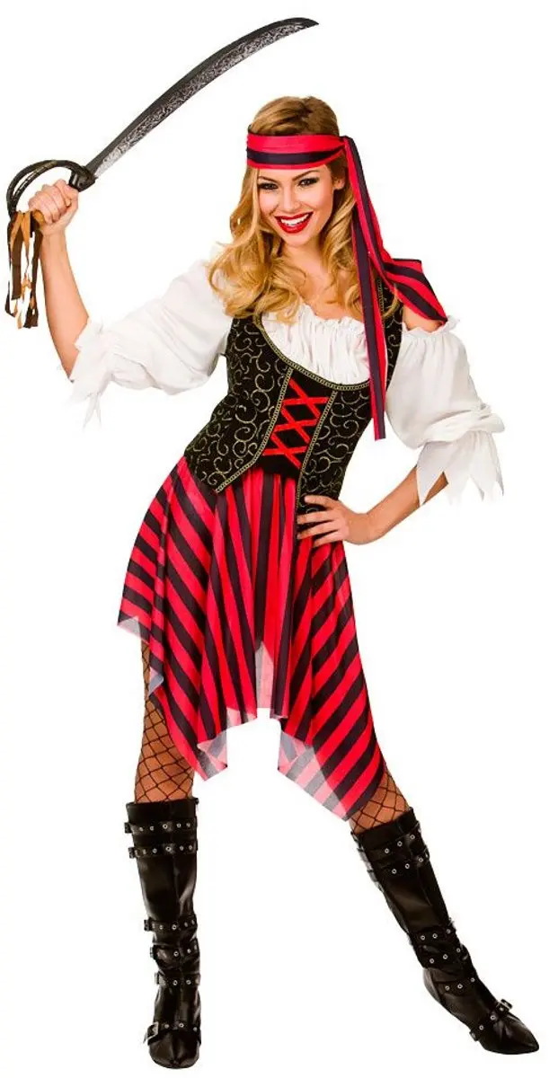 Generik Verkleedkleding Piraten Zeerovers pakje Deluxe Rood Wit zwart