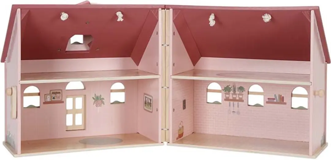 Little Dutch Houten Poppenhuis Roze - 10 Meubels 2 Poppen