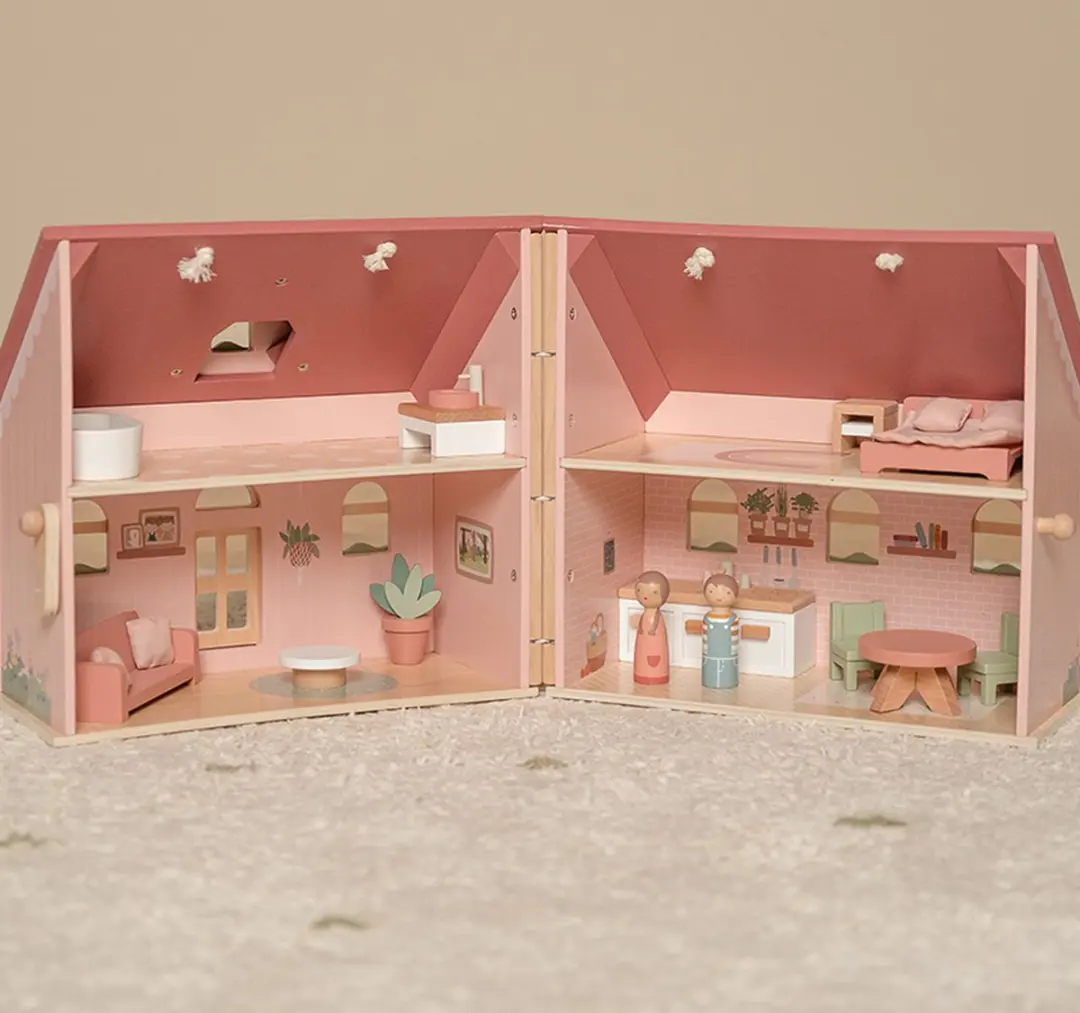 Little Dutch Houten Poppenhuis Roze - 10 Meubels 2 Poppen