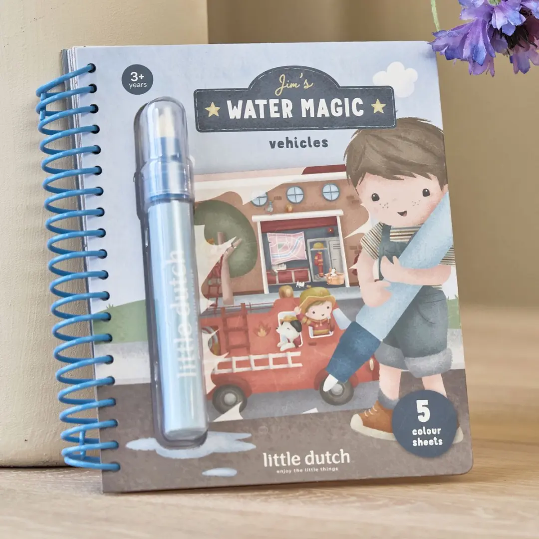 Little Dutch Jim Vehicles Watertekenboek - Blauw - 5 Herbruikbare Pagina's