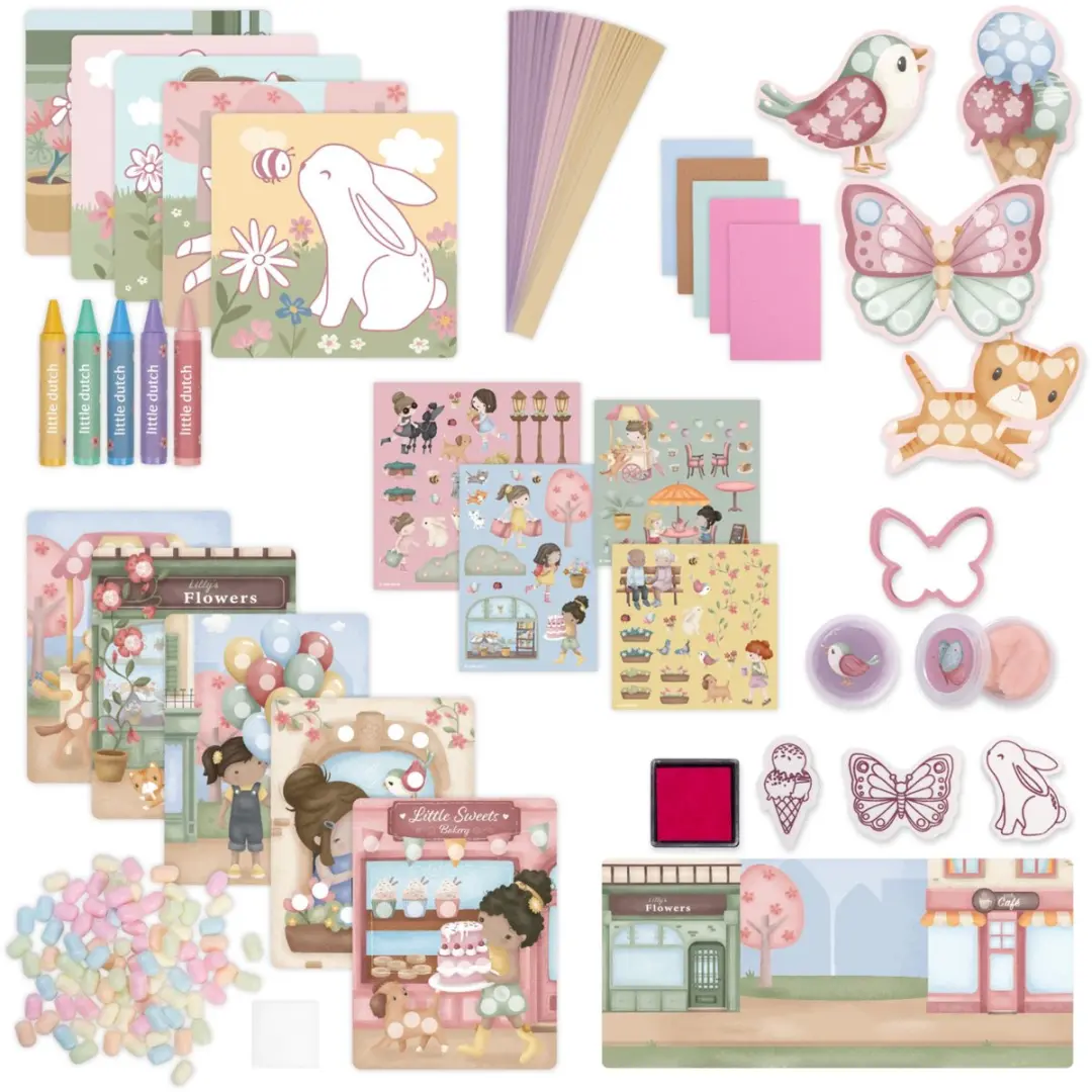 Little Dutch Rosa & Friends Knutseldoos - 5 Waskrijtjes, 2 Klei, Stickers & Stempels