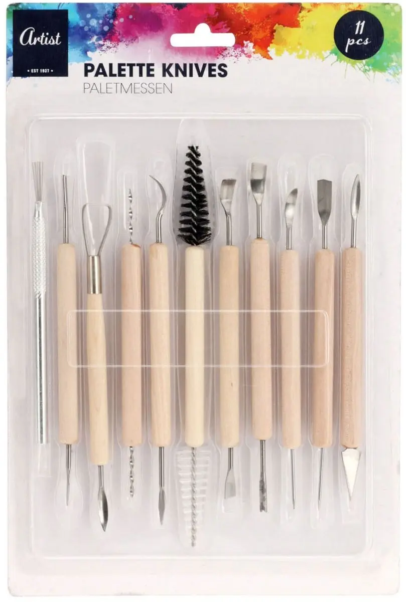 Paletmesjes set schilderen 11 stuks hout metaal multi kleuren.