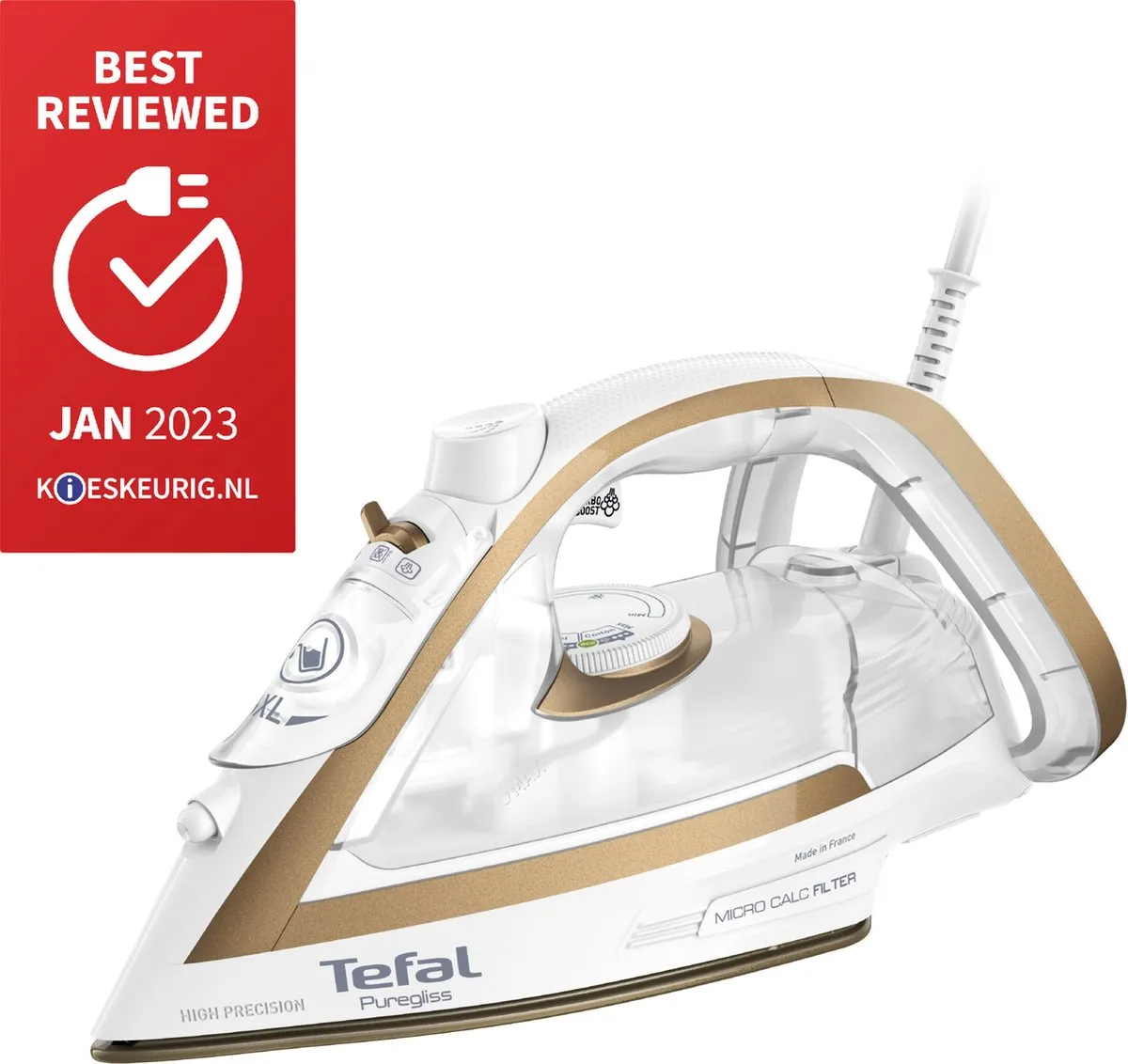 Tefal Puregliss FV8042 Stoomstrijkijzer 2900W - Goud/Wit
