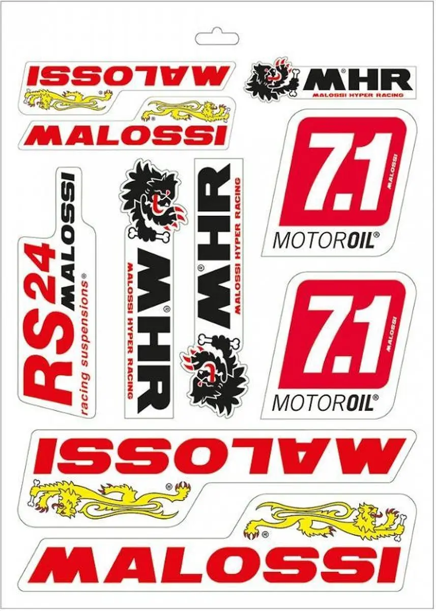 Stickers 10 stickers Malossi MHR voor motor scooter 24,7x35cm Gloednieuw