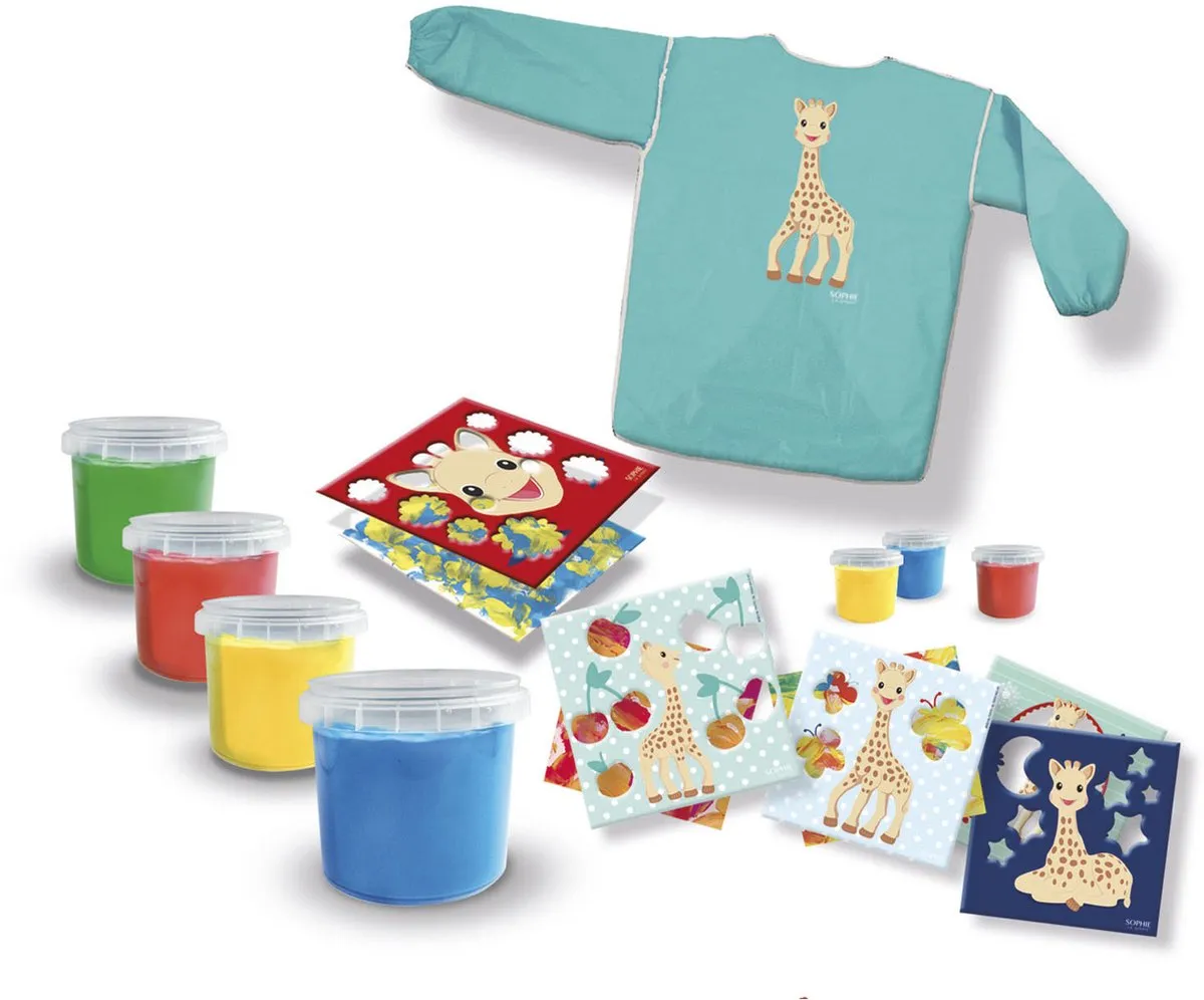 SES Creative Sophie la Girafe Vingerverfset - 4 Kleuren - Inclusief schort