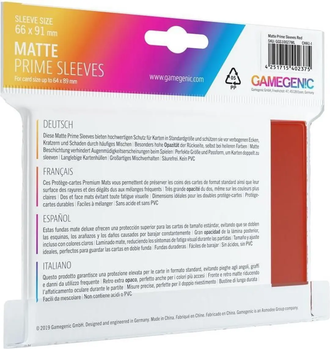 Gamegenic Matte Prime Sleeves GGS10027ML - 100 Stuks - Rood
