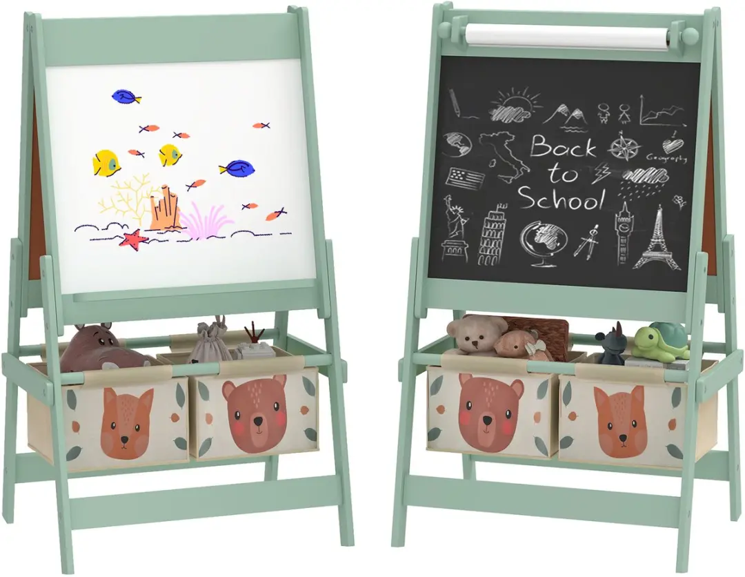 AIYAPLAY Kinder Schildersezel MDF, grenenhout 54L x 46,5B x 93H cm Groen