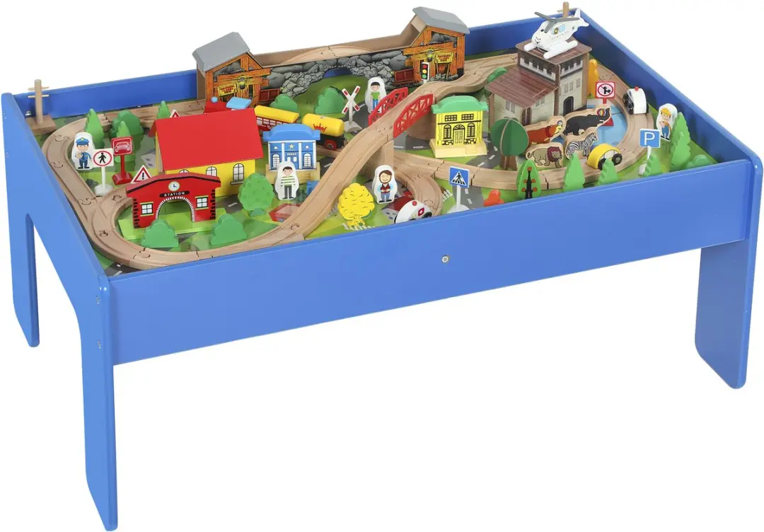 Aiyaplay Train Table-Beukenhout, MDF-98L x 60,5B x 40H cm-Blauw