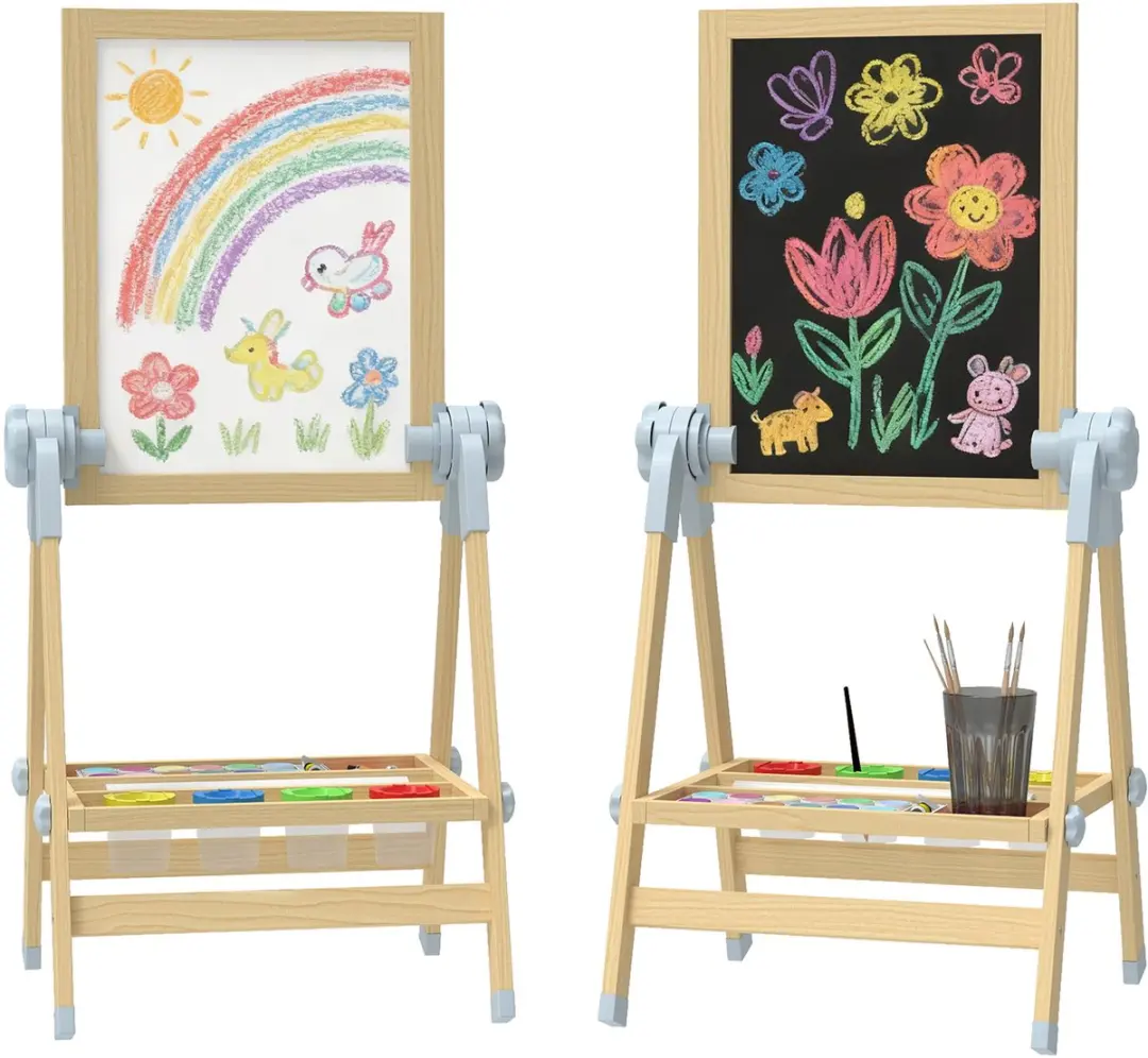 Aiyaplay Kids Easel-Grenenhout, MDF-48,5L x 46,5B x 97H cm-Natuurhout