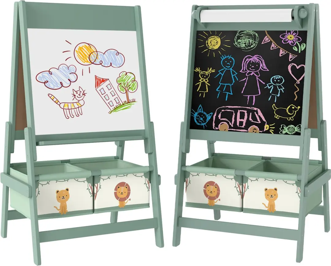 AIYAPLAY Kinderschildersezel-MDF, Grenenhout-54L x 46B x 94H cm-Groen