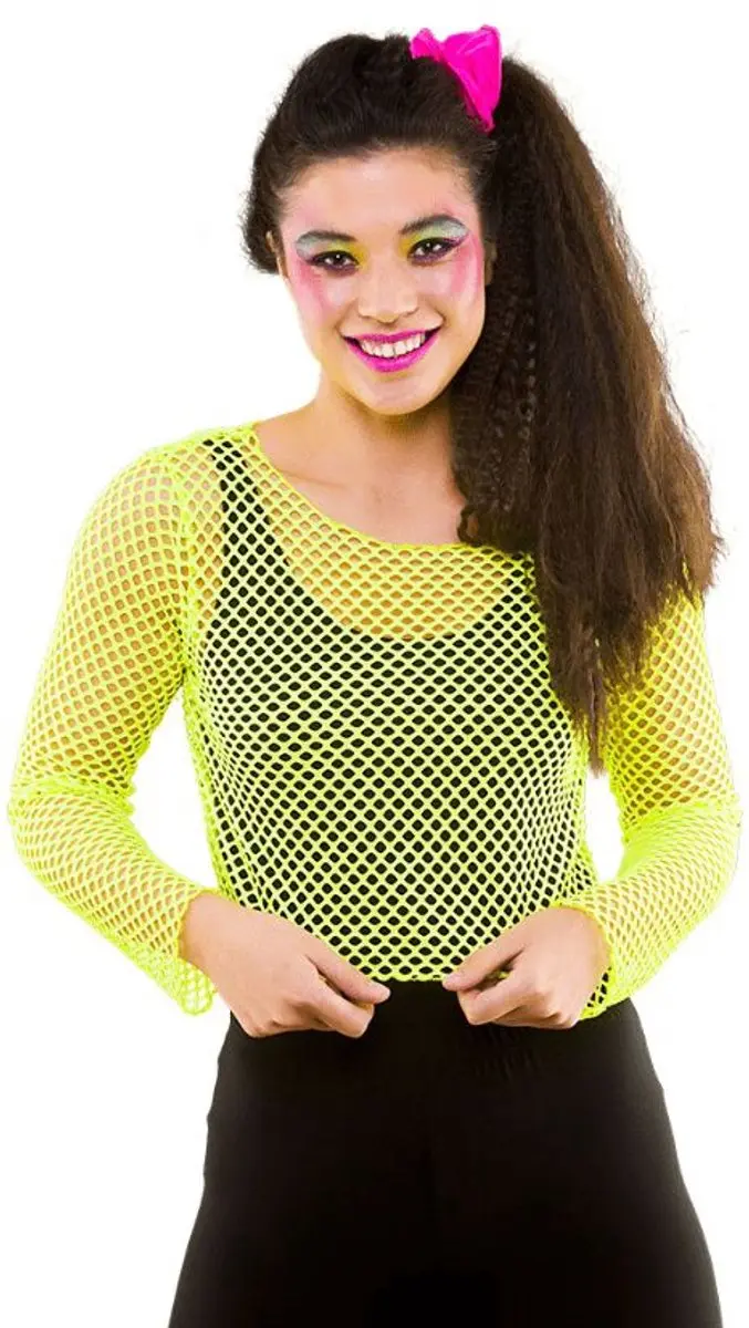 Visnet shirt Maud 80- jaren neon geel