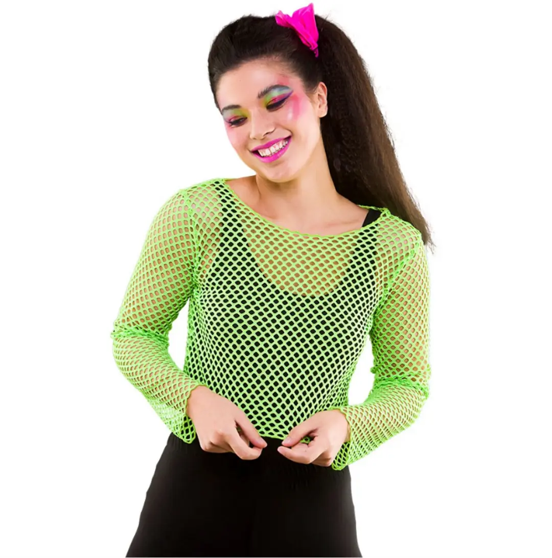 Visnet shirt Maud 80- jaren neon groen