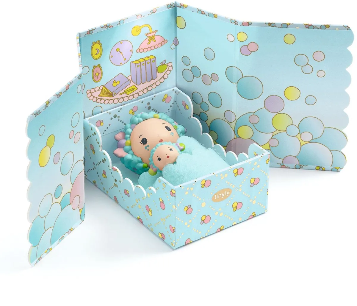 Djeco Tinyly Blue Tinyroom Miniatuur Slaapkamer - Poppenhuispop