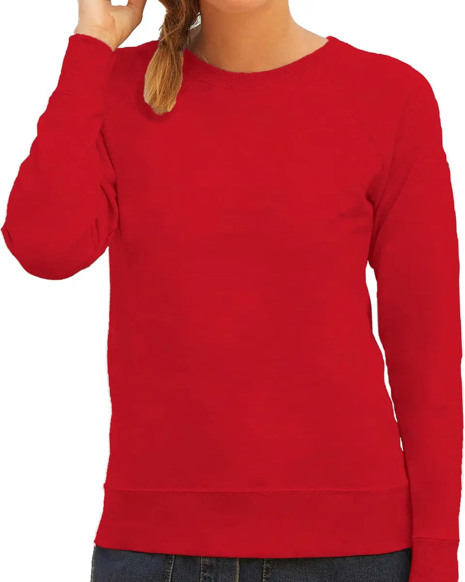 Rode sweater / sweatshirt trui met raglan mouwen en ronde hals voor dames