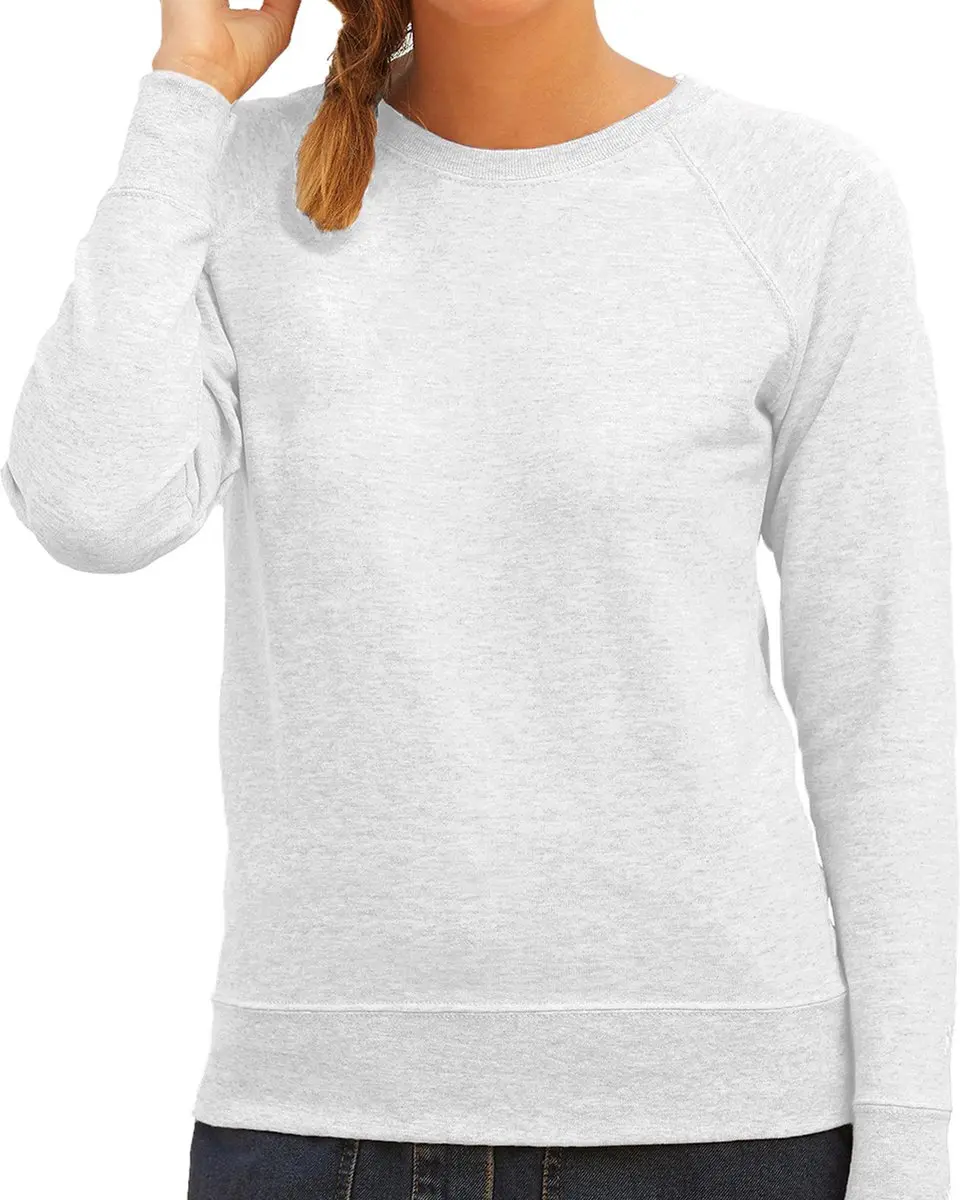 Grijze sweater / sweatshirt trui met raglan mouwen en ronde hals voor dames